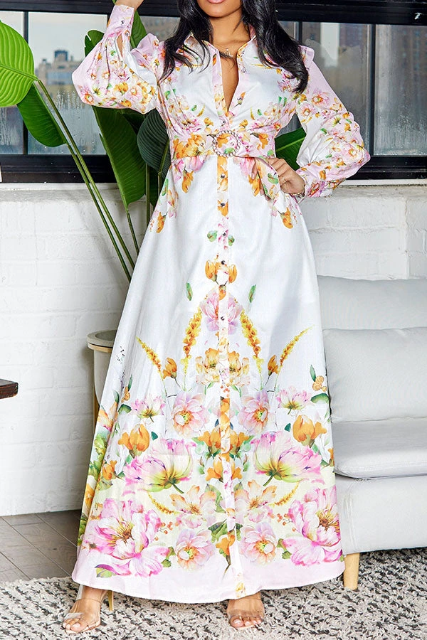 Floral Print Retro Belted Side Split Midi Dress 6 Floral Print Retro Belted Side Split Midi Dress - Image 6