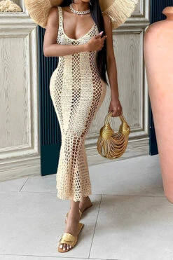 Hollow-Out Knitted Beachy Fishtail Beachwear -Prettytina C23062598 AP 4