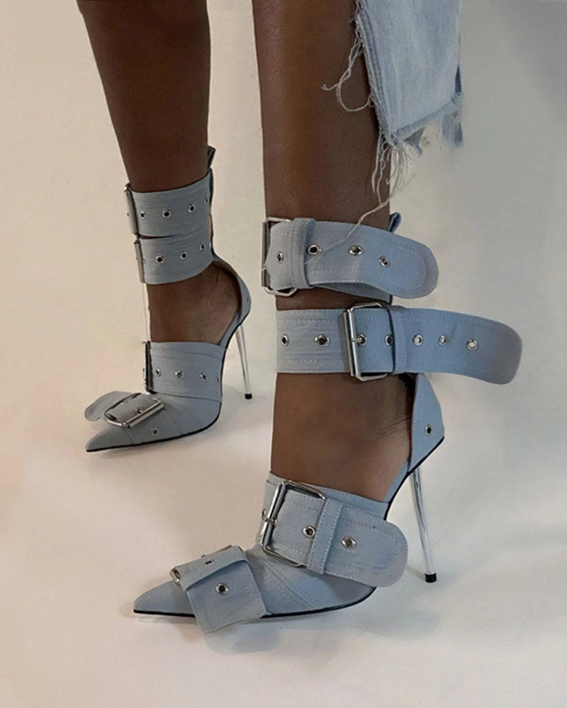Buckled Design Striking Pointed Toe Heels 1 Buckled Design Striking Pointed Toe Heels