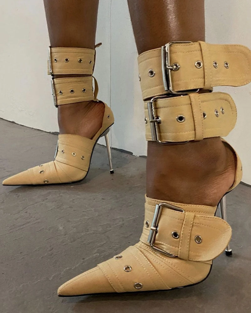 Buckled Design Striking Pointed Toe Heels 2 Buckled Design Striking Pointed Toe Heels - Image 2