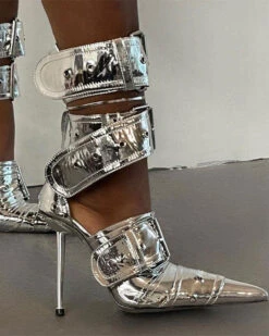 Buckled Design Striking Pointed Toe Heels 8 Buckled Design Striking Pointed Toe Heels -Prettytina C23062842 SI 1
