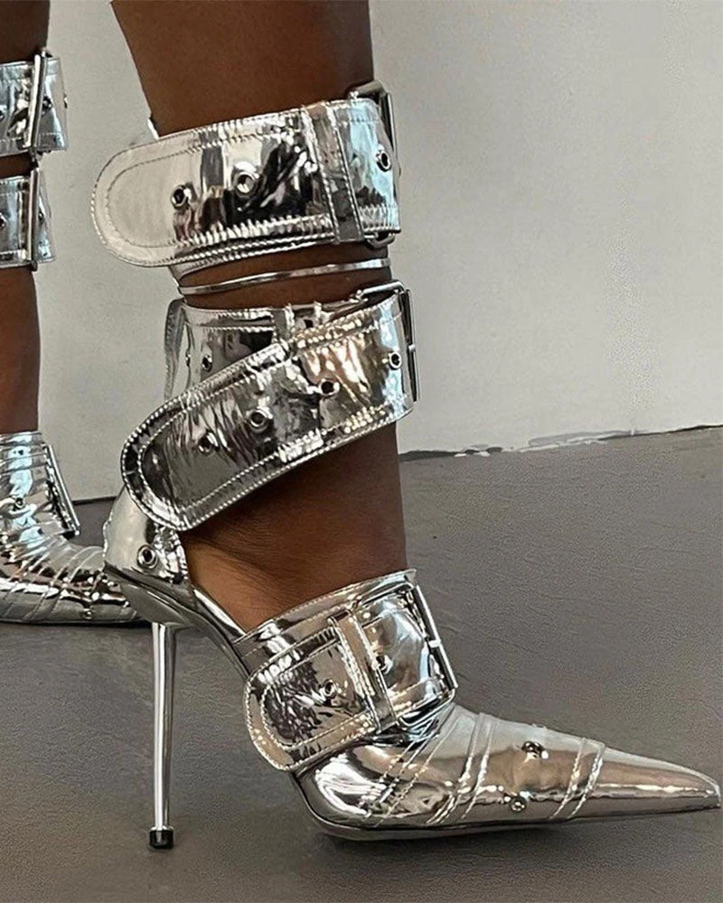 Buckled Design Striking Pointed Toe Heels 3 Buckled Design Striking Pointed Toe Heels - Image 3