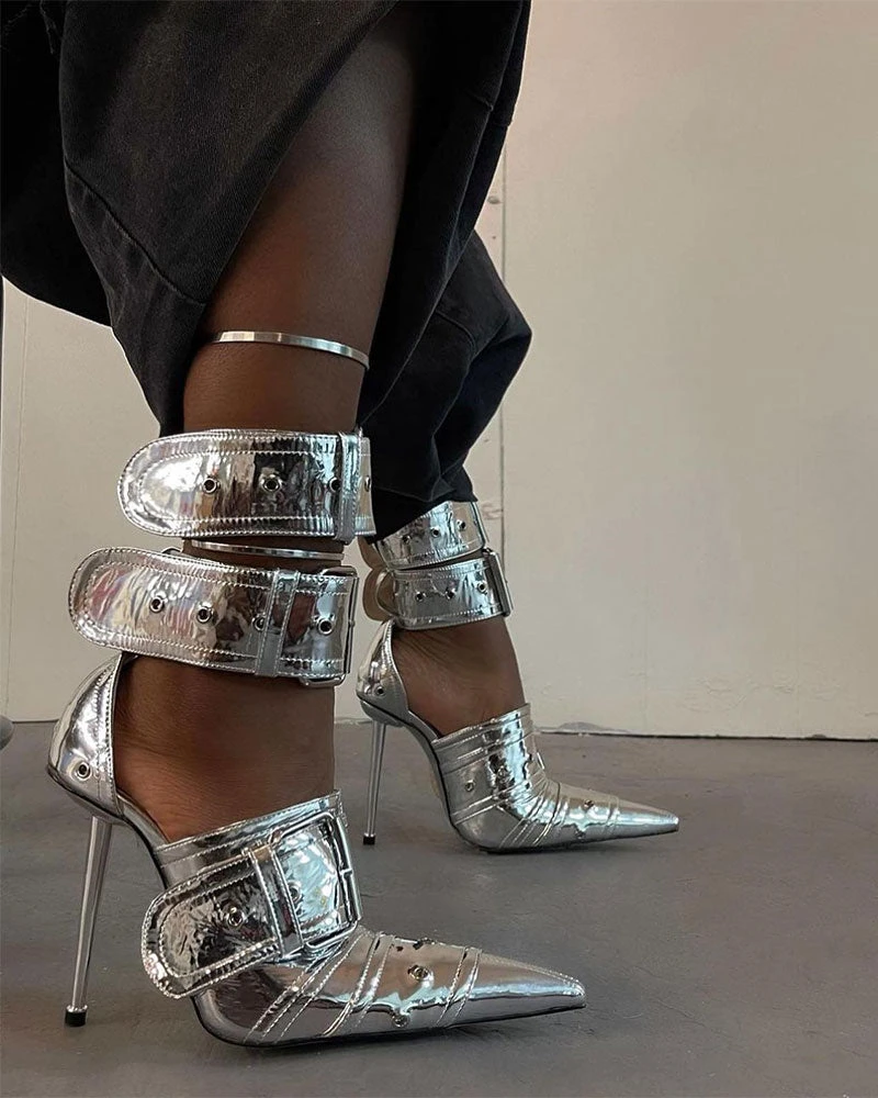 Buckled Design Striking Pointed Toe Heels 5 Buckled Design Striking Pointed Toe Heels - Image 5