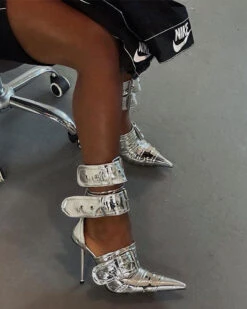 Buckled Design Striking Pointed Toe Heels 11 Buckled Design Striking Pointed Toe Heels -Prettytina C23062842 SI 4