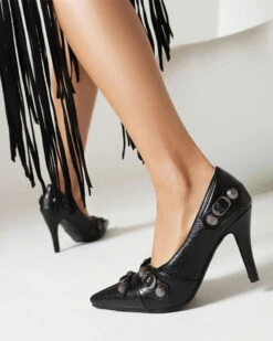 Rivet Design Punk Pointed Toe Heels -Prettytina C23062844 BK 3