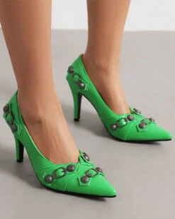 Rivet Design Punk Pointed Toe Heels -Prettytina C23062844 GR 1