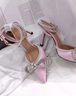 Bow Decor Elegant Buckled Pointed Toe Heels -Prettytina C23062845 PI 1