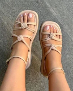 Solid Color Relaxed Braided Knotted Sandals -Prettytina C23062857 BE 1