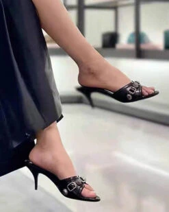 Metal Design Stylish Tapered Heel Sandals 10 Metal Design Stylish Tapered Heel Sandals -Prettytina C23062860 BK 4