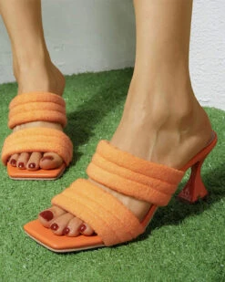 Towel Texture Feminine Square Toe Sandals