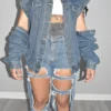 Solid Color Chic Detachable Sleeve Denim Coat