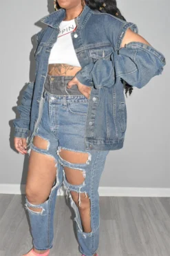 Solid Color Chic Detachable Sleeve Denim Coat 9 Solid Color Chic Detachable Sleeve Denim Coat -Prettytina C23063021 BL 4