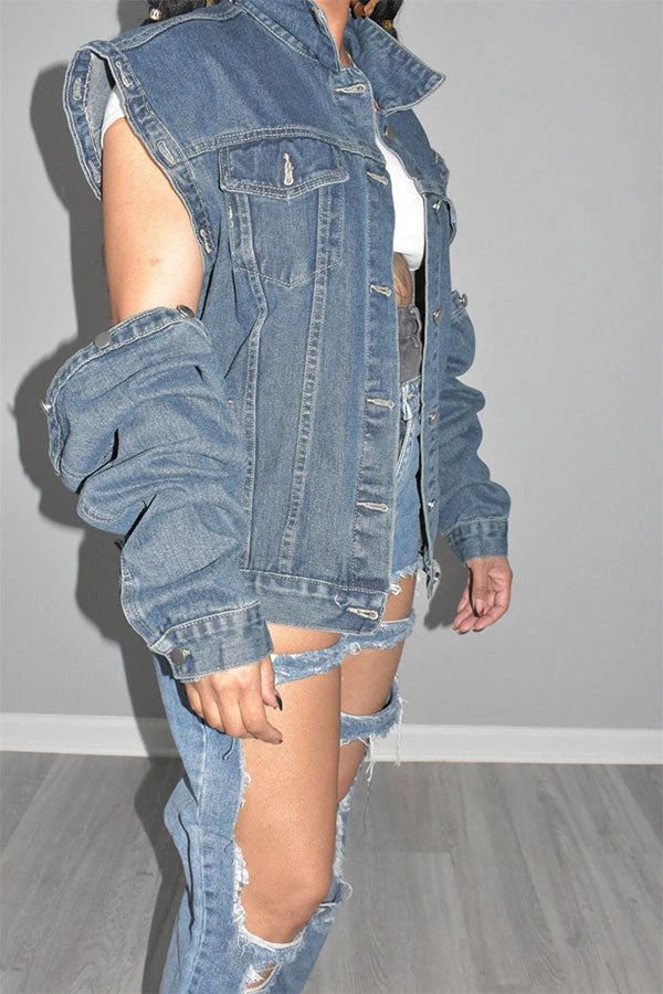 Solid Color Chic Detachable Sleeve Denim Coat 6 Solid Color Chic Detachable Sleeve Denim Coat - Image 6