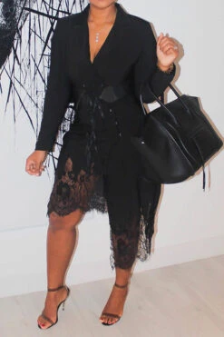 Lace Patchwork Feminine Irregular Midi Dress