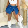 Solid Color Hot Irregular Layered Denim Shorts