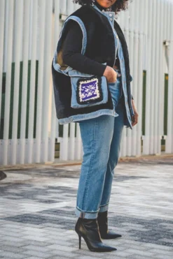 Faux Fur Patchwork Retro Denim Gilet -Prettytina C23070619 BK 3