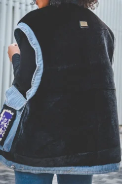 Faux Fur Patchwork Retro Denim Gilet -Prettytina C23070619 BK 6