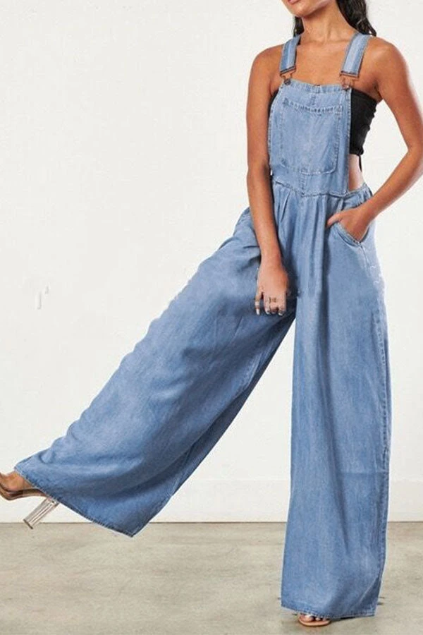 Solid Color Suspenders Relaxed Wide Leg Jumpsuit 2 Solid Color Suspenders Relaxed Wide Leg Jumpsuit - Image 2