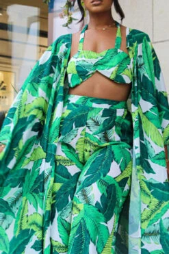 Leaf Print Undeniable Flowy Pant Suit (Three Pieces) -Prettytina C23070692 R1 3