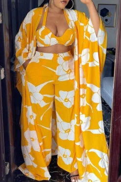 Leaf Print Undeniable Flowy Pant Suit (Three Pieces) -Prettytina C23070692 R2 1