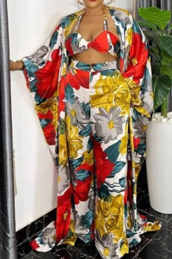 Leaf Print Undeniable Flowy Pant Suit (Three Pieces) -Prettytina C23070692 R6 1