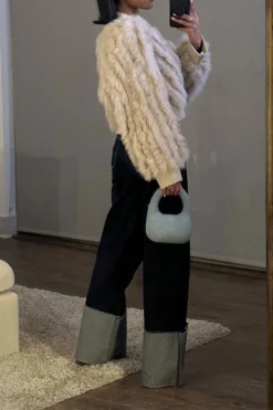 Patchwork Feminine Fold Over Jeans 5 Patchwork Feminine Fold Over Jeans -Prettytina C23071405 BK 3