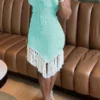 Color Block Flattering Tassel Irregular Mini Dress