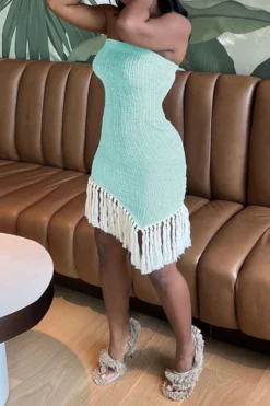 Color Block Flattering Tassel Irregular Mini Dress -Prettytina C23071448 BL 3