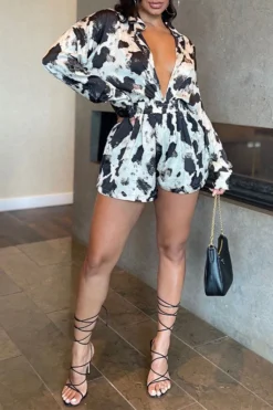 Abstract Print Shirt Collar Urban Pant Suit