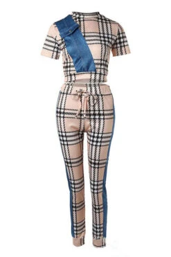 Plaid Patchwork Classic Drawstring Pant Suit -Prettytina C23071490 KH 3