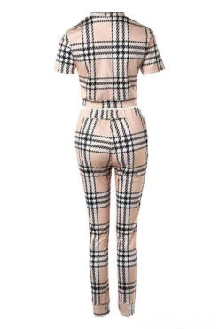 Plaid Patchwork Classic Drawstring Pant Suit -Prettytina C23071490 KH 4