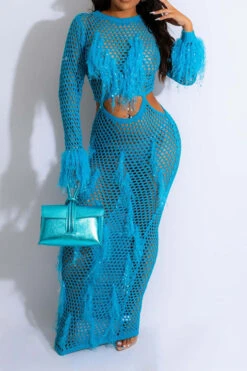 Tassel Flirty Cutout Fishnet See-Through Midi Dress 13 Tassel Flirty Cutout Fishnet See-Through Midi Dress -Prettytina C23071757 BL 1