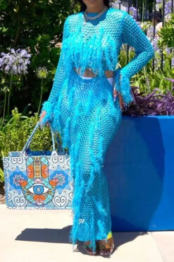 Tassel Flirty Cutout Fishnet See-Through Midi Dress 15 Tassel Flirty Cutout Fishnet See-Through Midi Dress -Prettytina C23071757 BL 3