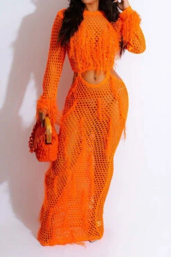 Tassel Flirty Cutout Fishnet See-Through Midi Dress 16 Tassel Flirty Cutout Fishnet See-Through Midi Dress -Prettytina C23071757 OR 1