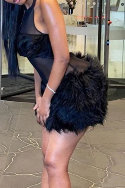 Patchwork Fuzzy Kitsch See-Through Mini Dress -Prettytina C23071761 BK 3