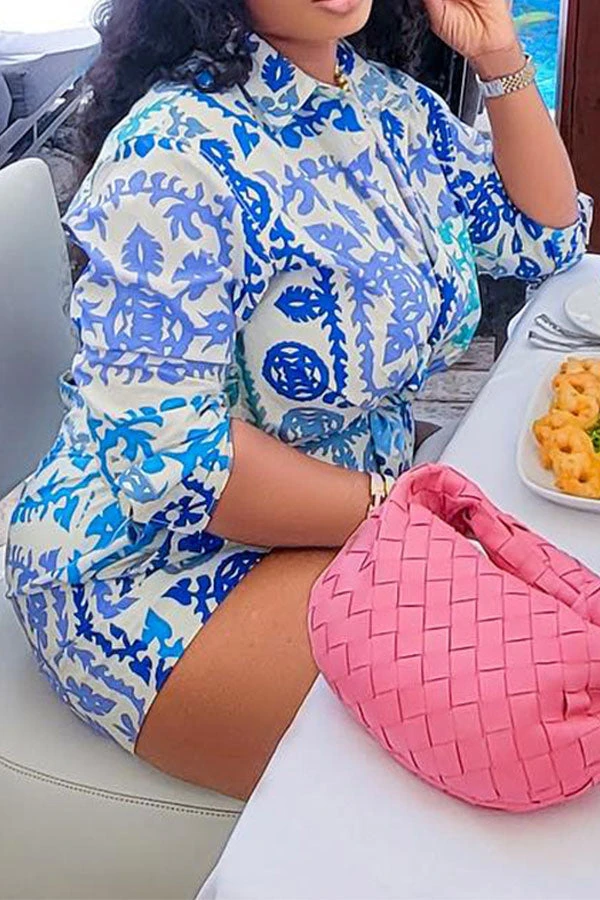 Tribal Print Shirt Collar Casual Pant Suit 2 Tribal Print Shirt Collar Casual Pant Suit - Image 2