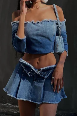 Gradient Girly Off Shoulder Denim Blouse -Prettytina C23072109 BL 5