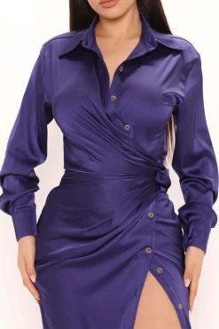 Solid Color Hot Lace-Up High Split Maxi Dress 9 Solid Color Hot Lace-Up High Split Maxi Dress -Prettytina C23072170 PU 3