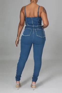 Patchwork Smart Spaghetti Strap Denim Jumpsuit -Prettytina C23072178 BL 3