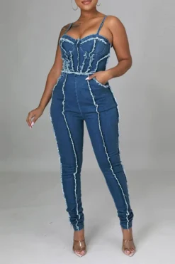 Patchwork Smart Spaghetti Strap Denim Jumpsuit -Prettytina C23072178 BL 4