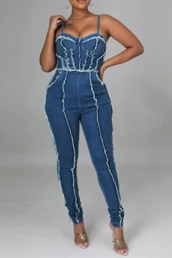 Patchwork Smart Spaghetti Strap Denim Jumpsuit -Prettytina C23072178 BL 5