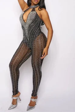 Rhinestone Kitsch See-Through Bodycon Jumpsuit -Prettytina C23072731 BK 3