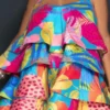 Leaf Print Colorful Tiered Ruffle Mini Dress