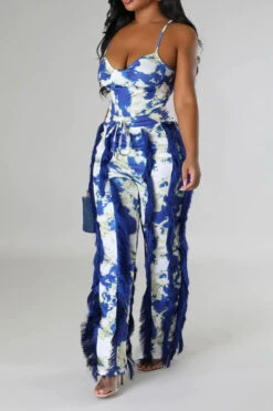 Tie Dye Pretty Tassel Patchwork Pant Suit 24 Tie Dye Pretty Tassel Patchwork Pant Suit -Prettytina C23072770 BL 2