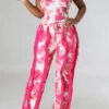 Tie Dye Pretty Tassel Patchwork Pant Suit
