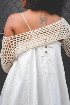 Solid Color Relaxed Swing Dress & Sweater Shawl -Prettytina C23072775 WH 3