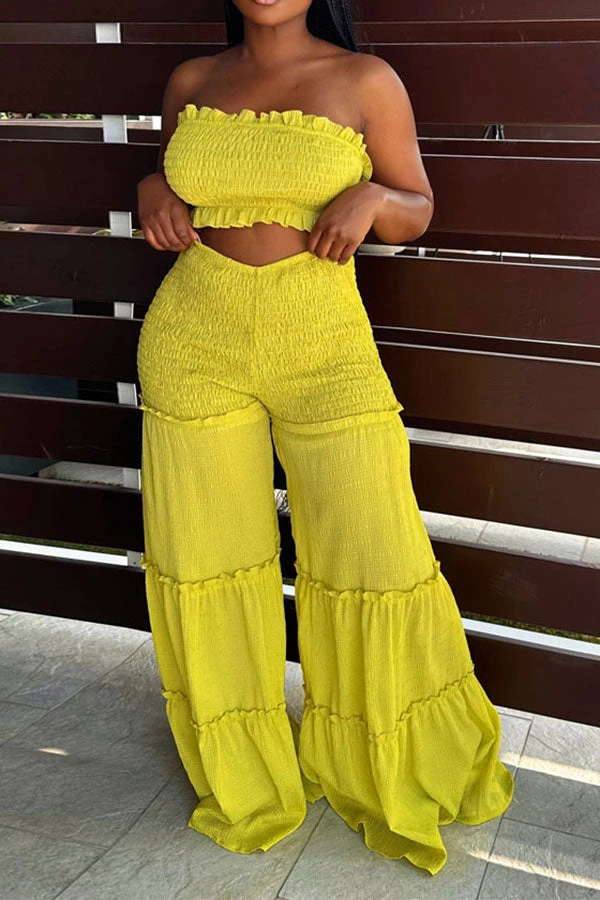 Strap Shirred Sweet Stringy Selvedge Wide Leg Pant Suit 3 Strap Shirred Sweet Stringy Selvedge Wide Leg Pant Suit - Image 3