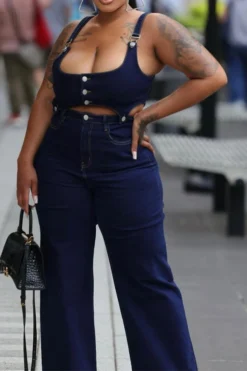 Gradient Retro Suspenders Denim Pant Suit