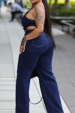 Gradient Retro Suspenders Denim Pant Suit -Prettytina C23072784 BL 3