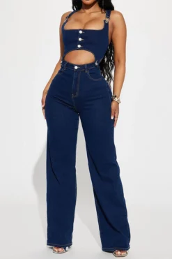 Gradient Retro Suspenders Denim Pant Suit -Prettytina C23072784 BL 4